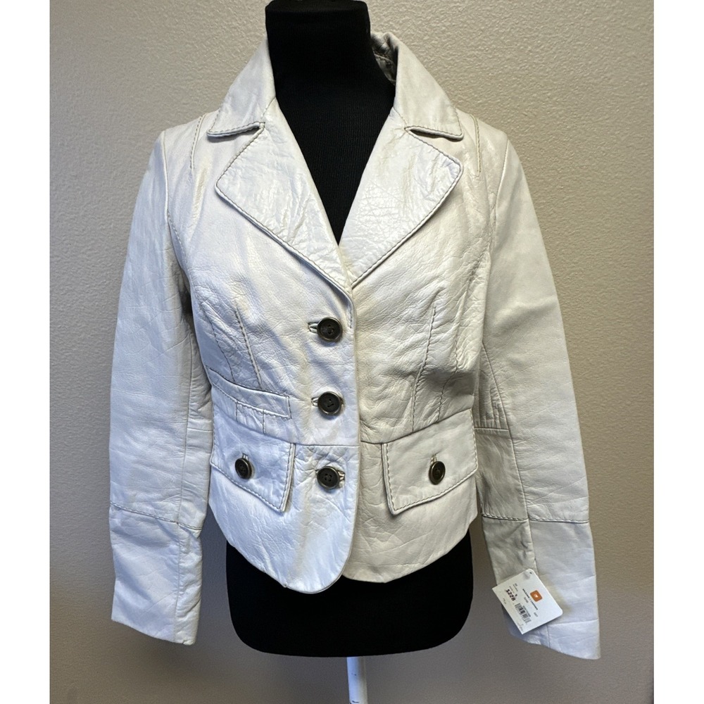NWT Wilsons Leather Genuine Leather Jacket Size Small White Y2K Biker Moto